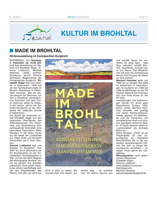 Künsterin Elisabeth Hilger aus Oberzissen  | Winterausstellung im Kunstpavillon